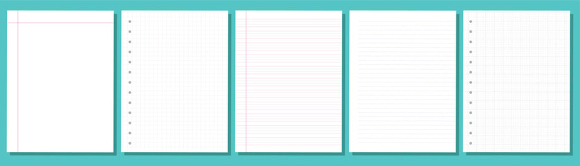 Collection of notebook paper sheets with grid, ruled and lined page templates vector illustration © KhandokerTanjum