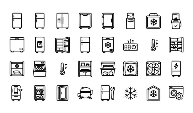 Kitchen Refrigerator Icons Pack &ndash; 28 Editable Outline Appliance Vector Icons