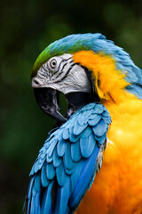 Fototapeta premium Close up the blue macaw parrot bird in garden
