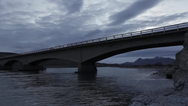 Fast Motion Bridge Neuquen River Chos Malal Traffic 