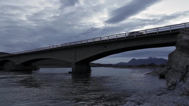 Highway Bridge Over Fast Flowing River Near Chos Malal Entrance
