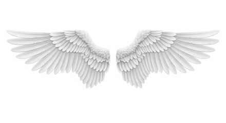 Naklejka premium Elegant White Angel Wings Isolated on White Background - 3D Rendered Heavenly Feathers for Spiritual and Fantasy Design