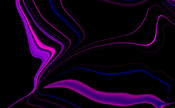 Vibrant purple and blue neon wavy lines on a black background design element
