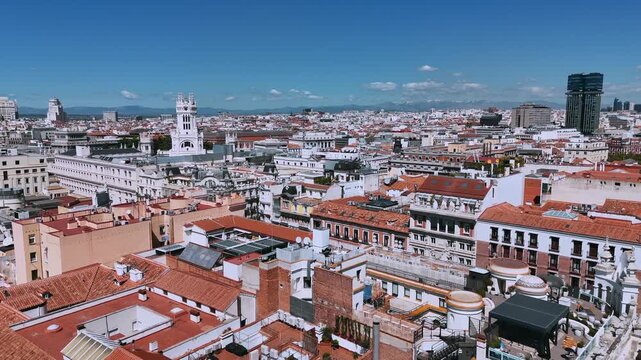 Panoramic rooftop view across central Madrid with classic terracotta buildings