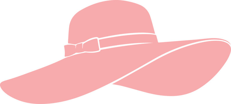 Elegant pink sun hat vector, stylish wide-brimmed floppy hat with bow detail, fashionable summer accessory for women, chic headwear design element isolated on White Background
