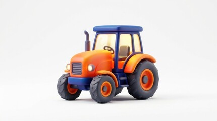Naklejka premium 3D cartoon orange and blue farm tractor isolated on white background