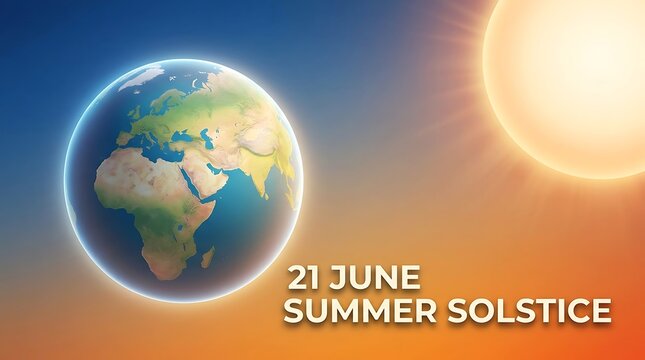 Vibrant illustration of earth and sun marking the summer solstice event on june calendar date