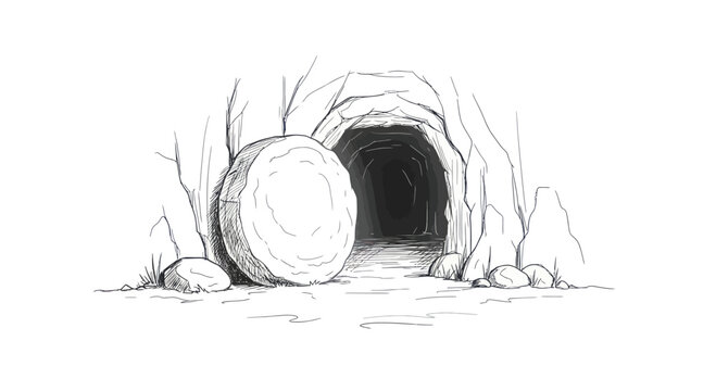Empty Tomb with Rolling Stone Illustration.