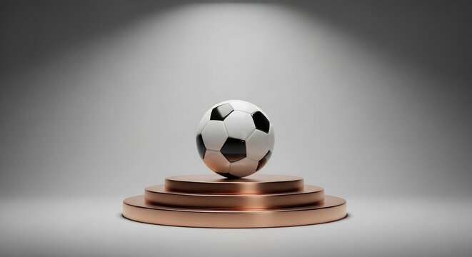 Dramatic podium display with soccer ball symbolizing victory in international football competition