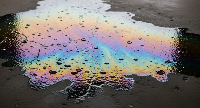 Colorful Oil Slick on Asphalt: Abstract Rainbow Reflection