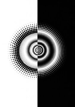 Abstract Black and White Halftone Circle Pattern Split Design for Modern Minimalist Background and Graphic Art