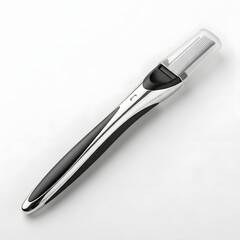 Fototapeta premium Ergonomic facial razor with protective cap on a clean white background for beauty and grooming concepts