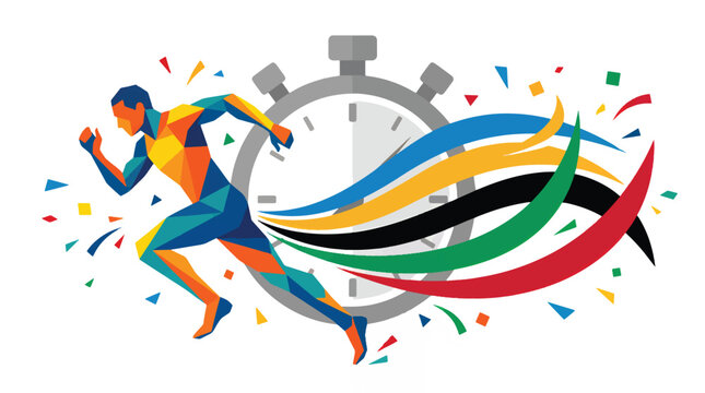Runner in Motion with Stopwatch and Ribbons