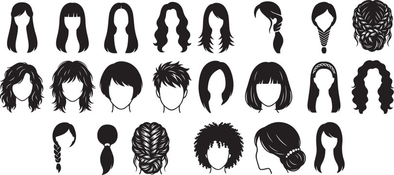 Set of woman hairstyle avatar profile collection icon on a white background