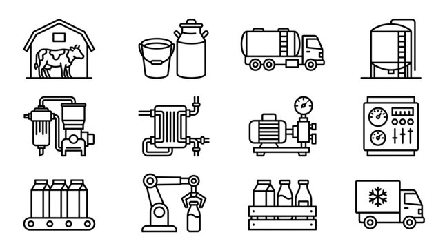 Dairy Production Process Icons