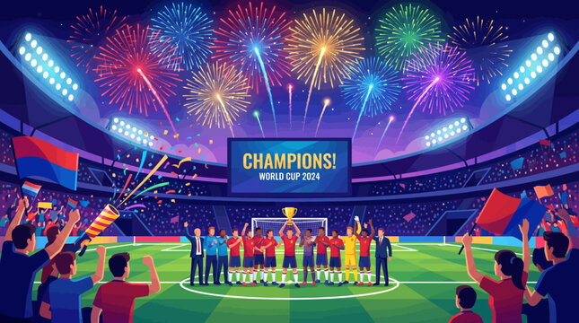 Soccer Stadium Champions Celebration Fireworks.
