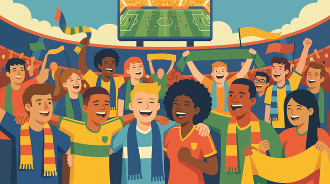 Soccer Fans Cheering Stadium Crowd.