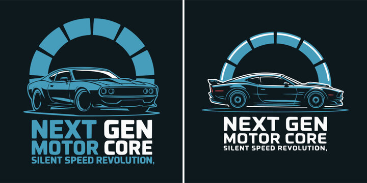 Modern pixel art sports car design with bold blue text labels