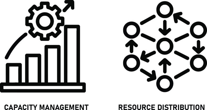Business capacity management and resource distribution network icons with capacity management resource distribution business optimization logistics