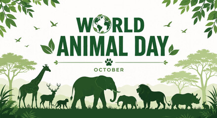 World animal day poster design with wild animal silhouettes in savanna forest © Ayu