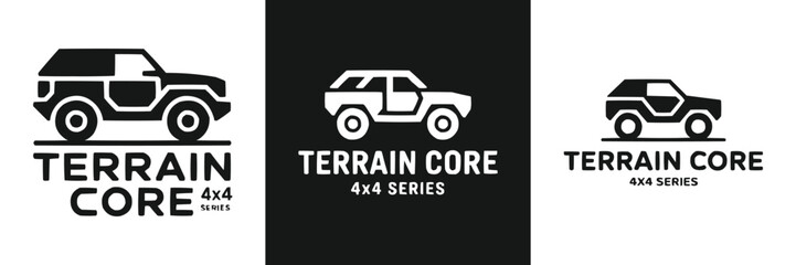 Obraz premium Minimalist black and white offroad vehicle logo design branding set