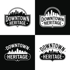 Fototapeta premium Black and white vintage style city skyline downtown heritage logos