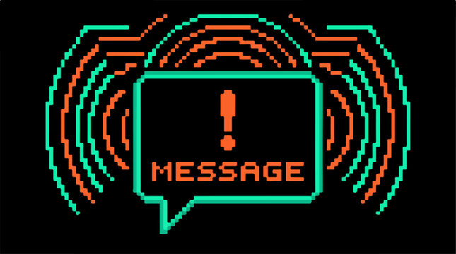 Pixel art speech bubble with exclamation mark