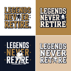 Obraz premium Legends never retire typography design featuring hockey player silhouette graphic art