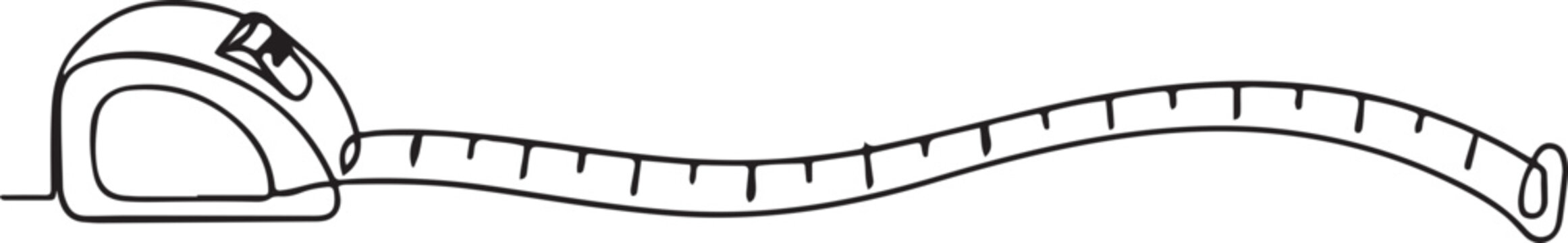 Measuring tape in one continuous line drawing. Symbolizing industrial tools and craftsmanship, Single line draw design vector