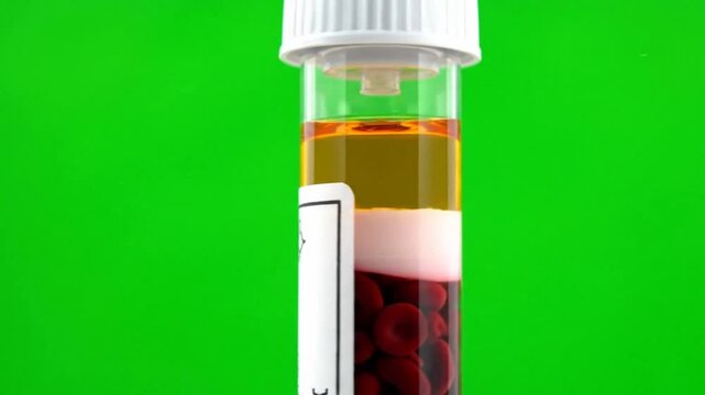 Medical Test Tube With Blood Sample Rotating On Green Screen