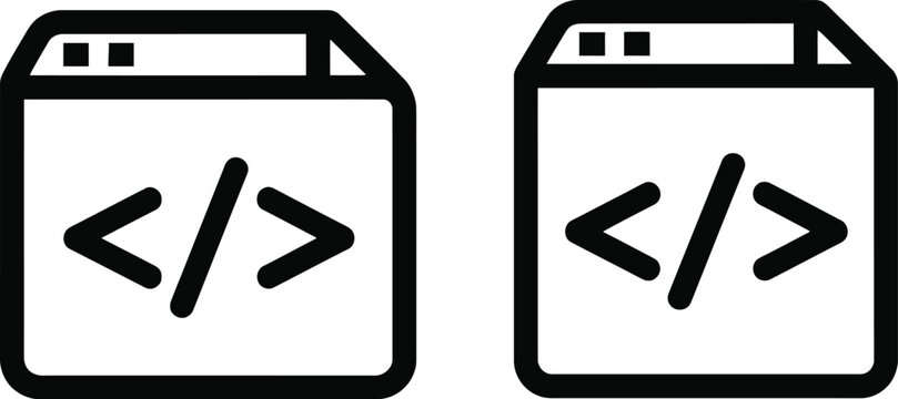 Web browser window icons with code snippet symbols development programming software internet interface developer technology brackets computer