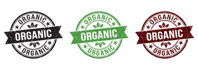 Obraz premium Organic Labels With Leaf Motifs Vector Illustration In Black Green And Red Tones
