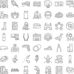 Fototapeta premium Set of minimalist line icons illustrating a wide range of subjects from technology, business, education, and medicine to nature, animals, and industry