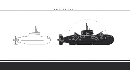 Naklejka premium Detailed submarine illustration in profile.