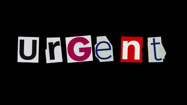Urgent Stop Motion graphic magazine paper cut collage, ransom note style text on alpha transparent background