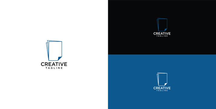 Minimalist blue line art logo depicting stacked documents with a creative pen, symbolizing writing, learning, and idea generation for education or business branding