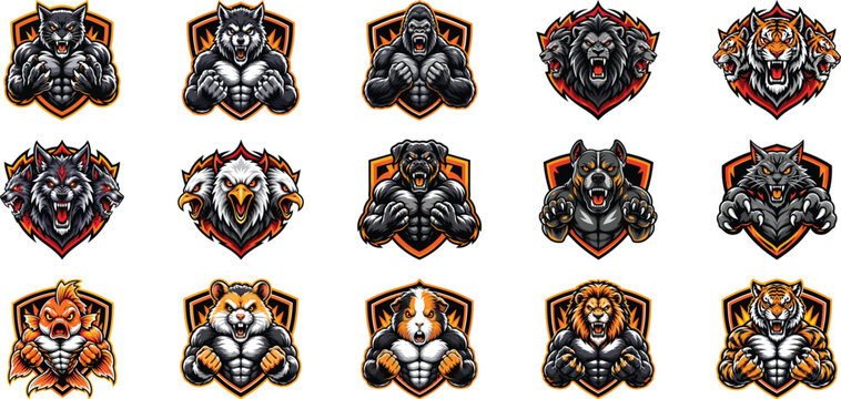 Muscot logo collection powerful animal emblems for fitness and sports