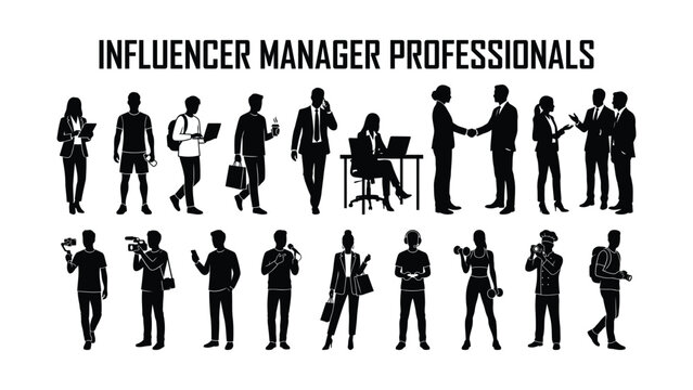 Silhouettes of influencer manager professionals and content creators