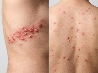 Fototapeta premium Viral Rash Comparison Herpes Zoster vs Varicella Chickenpox Dermatology Clinical Differential Diagnosis Concept