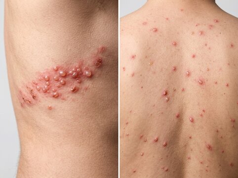 Viral Rash Comparison Herpes Zoster vs Varicella Chickenpox Dermatology Clinical Differential Diagnosis Concept