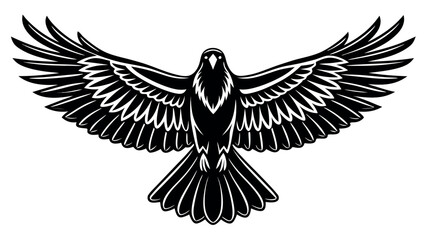 Obraz premium Black raven with spread wings isolated bird illustration