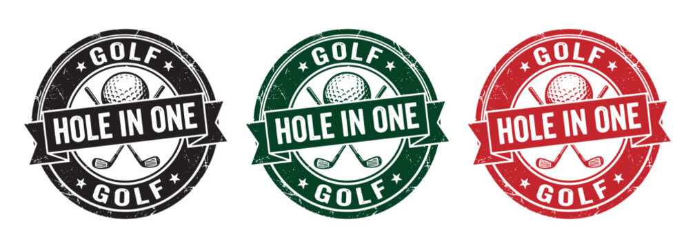 Set of vintage golf hole in one emblems, badges, logos, labels, stamps with golf ball and clubs