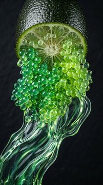 Finger lime fruit with caviar vesicles spilling out