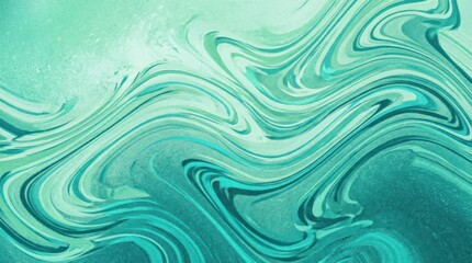A vibrant green and blue abstract painting with swirling patterns and a gradient effect.