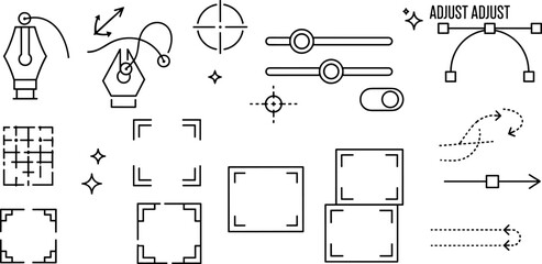 Vector Graphic Design Icon Set with Pen Tool Bezier Curve and Slider Symbols © Mohammad