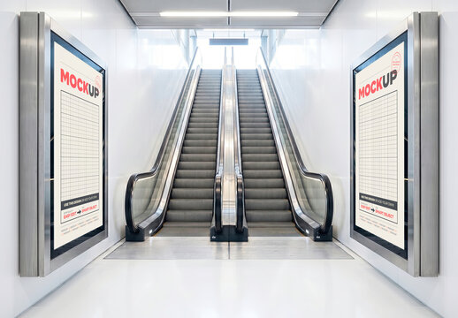 Two Sign on Electric Stairs Exit Mockup