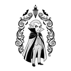 Fototapeta premium Cartoon vampire in ornate frame.