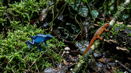 Obraz premium Rainforest Amphibians on Mossy Forest Floor