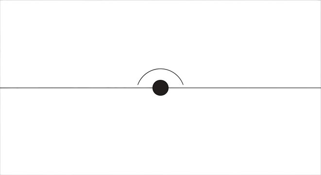 Minimalist graphic design element featuring a black circle on a horizontal line with a semicircle arc
