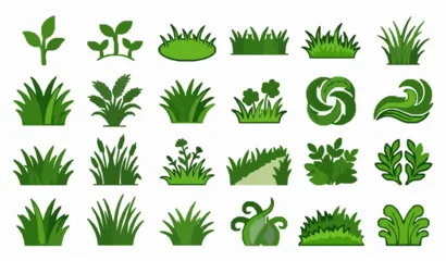 Fototapeten Grün Cute Cartoon Grass Leaves Vector Icon Collection for Web and Mobile Design  © MstBrishti